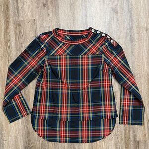 J. Crew • Tartan Plaid Jeweled Button Blouse